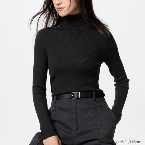 MERINO RIBBED TURTLENECK SWEATER - Picture 1 of 5